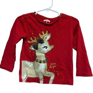 Holiday Time 18M Girls Christmas Shine Bright Glitter Reindeer w Plaid Bow Tee